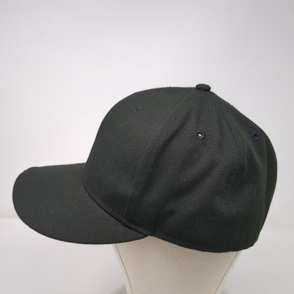 Crowns By Lids Fitted Baseball Cap Black 7 1/2 Vented Holes 6 Panel Blank Poly - Picture 3 of 9
